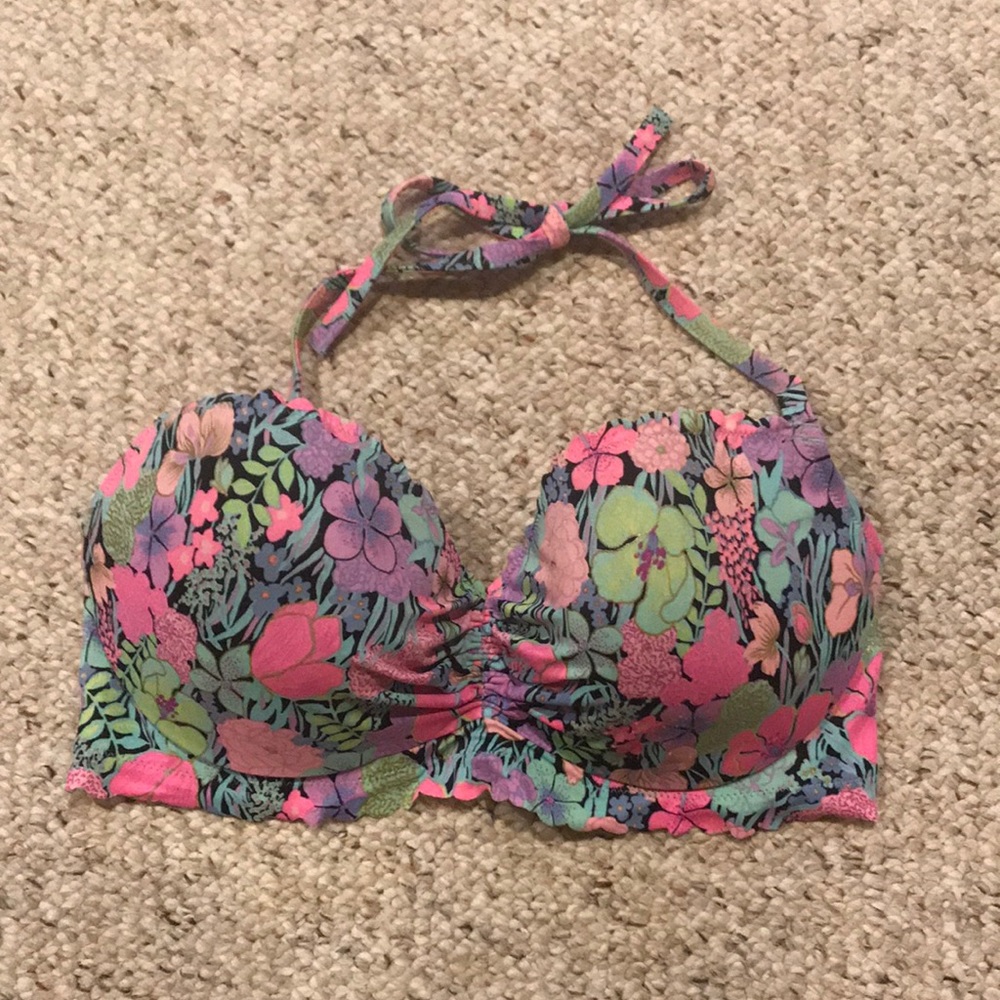 Pastel neon floral swim top